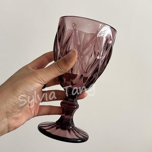 便宜的价格300毫升紫色现代复古玻璃高脚杯酒杯水杯玻璃热卖派对婚礼派对活动 - Product Image 5