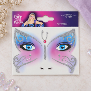 Pegatina de <span class=keywords><strong>Tatuaje</strong></span> Facial de Mariposa Lista para Enviar con Detalles de Gemas de Imitación para Maquillaje de Fiesta de Carnaval, Festival, Halloween - Product Image 3