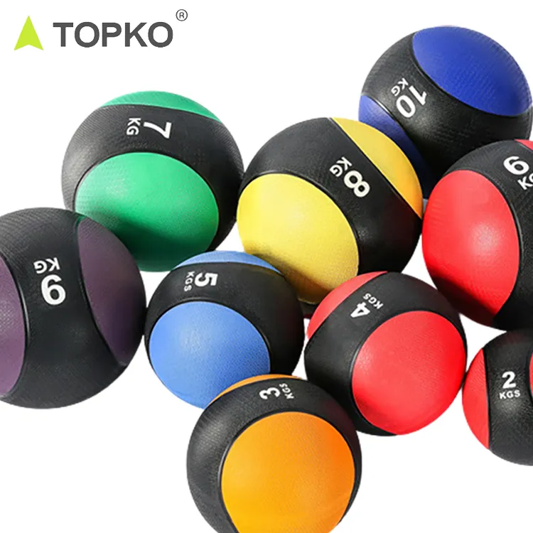 TOPKO Professional gym fitness muscle exercise ball double color anti slip grip rubber medicine ball