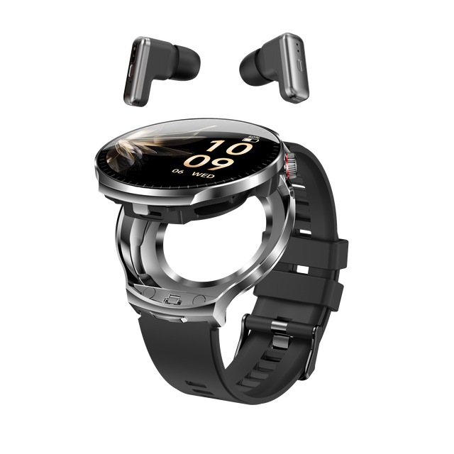 OEM T100 2025 2-in-1 Smart Watch Earbuds IP67 BT 5.0 1.85" Screen Heart Rate Blood Pressure Music Call 5-10 Days Battery