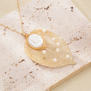 Collar <span class=keywords><strong>con</strong></span> Colgante de Hoja y Flor Chapado en Oro de 18K, <span class=keywords><strong>con</strong></span> Filigrana de Vetas Naturales, Hecho <span class=keywords><strong>a</strong></span> Mano, Joyerí<span class=keywords><strong>a</strong></span> Boho Única para Mujer - Product Image 6