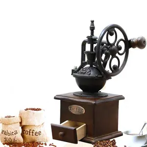 เครื่องบดกาแฟด้วยมือแบบใช้มืออุปกรณ์เสริมในครัวเรือนเครื่องชงกาแฟแบบย้อนยุคฐานไม้