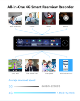 Rétroviseur intelligent Android 4G avec trois caméras, 10,99 pouces, WiFi, GPS, ADAS, enregistreur vidéo