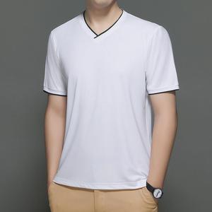 เสื้อยืดคอกว้าง แขนสั้น สีพื้น ผ้าโพลีเอสเตอร์ แห้งเร็ว ทรงลำลอง ความยาวปกติ ผ้าถัก สำหรับผู้ชาย - Product Image 2