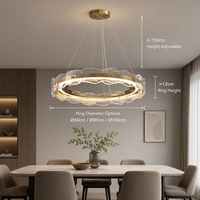 Lustre moderne de luxe en cristal, lampe suspendue en verre à effet d'ondulation, plafonnier LED doré pour salle à manger de villa