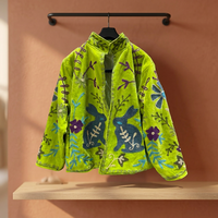Veste en velours vert brodée, col mandarin, manches longues, motif floral de lapin, manteau de printemps pour femme, style Prairie Chic B2B