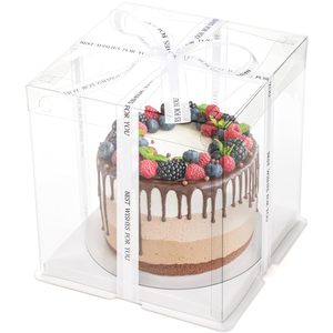 Boîtes à gâteaux de mariage transparentes blanches à fenêtre en relief pour pâtisserie, à usage unique, double couche, trois-en-un, pour anniversaire, 4, 6, 8, 10 pouces - Product Image 3