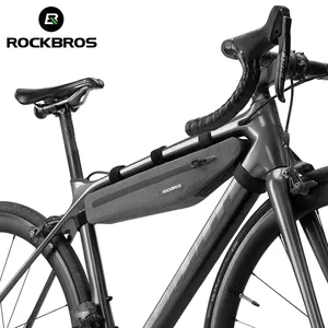 Оптовые продажи велосипед мешок из полиуретана с открытыми порами-ROCKBROS 1.5L для велосипедов, крепится на переднюю трубу, длина треугольника, двойная молния сумка для велосипеда водонепроницаемый аксессуары, хранилище, сумочка, сумка