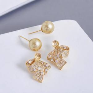 WENCHI DIY Accessoires de perles 10878 Boucles d'oreilles en argent S925 avec plateau vide pour perles rondes de 8-12mm, bijoux en cristal en forme de feuille, Chine - Product Image 2