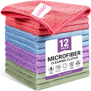 Chiffons de nettoyage en microfibre, lot de 12, couleurs assorties, serviettes carrées réutilisables pour voiture, salle de bain, usage domestique, 11,8 x 11,8 - Product Image 1