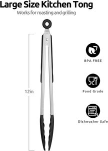 Pinzas de Cocina de Acero Inoxidable Negro con Puntas de Silicona Resistentes al Calor, Ecológicas, Antiadherentes para Barbacoa y Cocina - Product Image 2