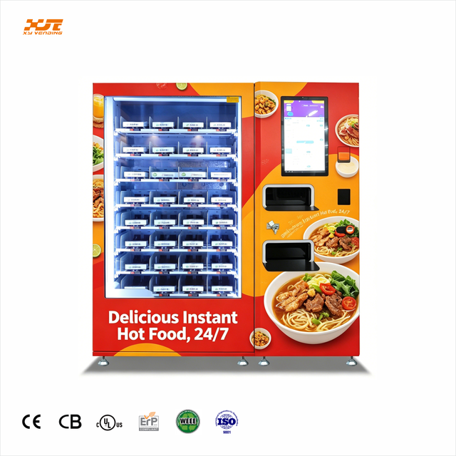 XY Hot Food Vending Machine with Hot Plate Heating 60-90C MDB Cashless Payment 24 7 Smart Cloud Management for School Station