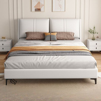 Lit Moderne Simple en Bois Massif pour Chambre à Coucher, Tailles Queen Size (1,8m) et Simple (1,2m), avec Tête de Lit Rembourrée et Panneaux