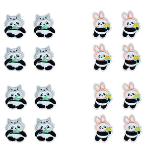 Hongjie Embroidery Cute Panda <b>Fabric</b> Patch <b>Iron</b> <b>On</b> Self Adhesive Square For Bags Clothing - Product Image 4