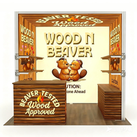 Stand d'exposition modulaire rétroéclairé 3x3m avec étagères de rangement intégrées, arche lumineuse à 4 côtés, présentoir ergonomique pour salon professionnel