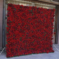 Nouvel Arrivage Mur de fleurs artificielles en soie rouge de 1 mètre carré, Arche moderne, Fond en toile de paille Aglaia Odorata, Décoration de mariage