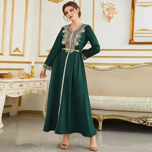 2023 mới Trung Đông Dubai trình diễn thời trang dài tay áo đính váy hồi giáo Áo choàng với vành đai