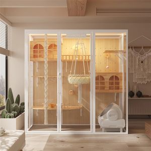 2026 Venta al por mayor de fábrica Nuevo diseño Lujosa y grande villa de madera para gatos, mueble, jaula, casa y condominio para gatos de interior con bandeja extraíble - Product Image 4
