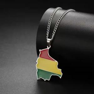 Collar de Acero Inoxidable con Mapa de Bolivia Esmaltado al por Mayor para Mujeres y Hombres, Colgante con Bandera Boliviana de Acero Inoxidable - Product Image 4