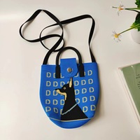 Sac fourre-tout bandoulière personnalisé en gros, motif dessin animé animaux et fleurs, mignon pour filles, en polyester tricoté, sac à main pour femmes