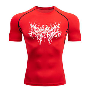 Atasan kebugaran otot elastisitas tinggi Logo kustom kaus lengan pendek kompresi sejuk pria untuk lari basket - Product Image 5