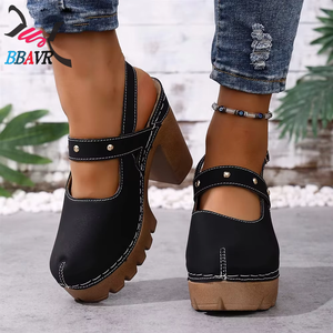 Sandalias de Tacón Alto con Suela Gruesa y Color Sólido, Tallas Grandes, Fabricante de Tacones, Venta al por Mayor, Zapatos Casuales de Mujer - Product Image 2