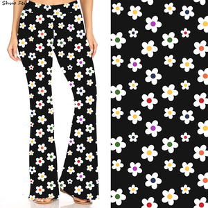 Pantalon évasé rétro pour femme, imprimé marguerites soleil, taille haute, coupe cloche, style vintage années 70, motif floral, pour le yoga et les loisirs - Product Image 3