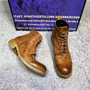 Bottes en cuir délavé rétro pour hommes, style anglais, à lacets, à bout épais, pour l'été, l'hiver et l'automne - Product Image 2