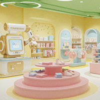 Armoire de présentation de vêtements pour enfants en bois brun sur mesure, finition stratifiée, meubles de magasin pour enfants robustes, table de vitrine moderne