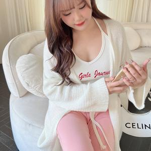 Cárdigan de punto de lana de longitud media para mujer Runqi, color blanco melocotón, talla grande, prenda exterior suave, capa transparente, estilo sencillo y moderno. - Product Image 5