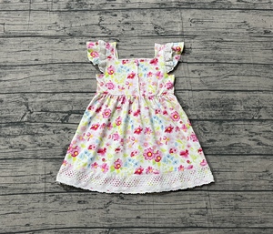 GSD3313 Vestido de niña personalizado con flores y volantes, estilo boutique, venta al por mayor, vestido infantil con mangas voladas - Product Image 2