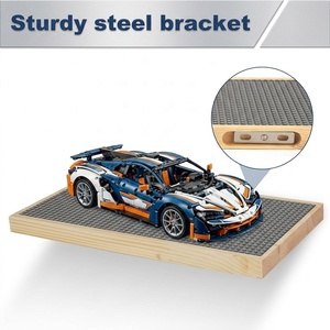 Pine Wooden Wall Mount Display <strong>Shelves</strong> for Building Bricks (16X8 Inch) 48X24 Stud Base Plate Compatible <strong>Grey</strong> - Product Image 5