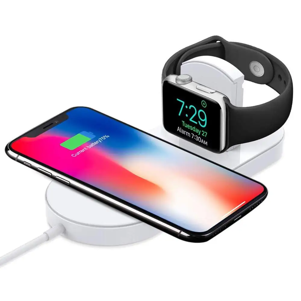 2 in 1 Ultra-thin Qi Wireless Charger Pad Compatible for Samsung /iPhone X/8/8 Plus and Apple Watch Series 2/3