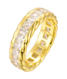 Waterdichte Niet-Aanslag Gouden Sieraden 18K Vergulde 925 Sterling Zilver Cz Ring Twist Ring Cubaanse Link Ring Voor Vrouwen Sieraden