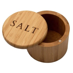 Boîte à épices et plateau en bambou moderne avec couvercle pour sel et poivre – Fournitures essentielles écologiques - Product Image 6