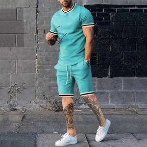 PASUXI hommes été Street Style à manches courtes Shorts costume décontracté O cou lâche sport t-shirt deux pièces ensemble - Product Image 5