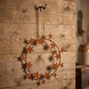 Corona de Estrella de Hierro Rústica Hecha a Mano, Adorno Navideño Circular Decorativo, Sin Iluminación, Paquete Individual - Product Image 5