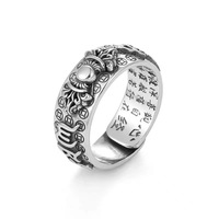 Thai Argent Pixiu Crapaud Doré Vajra Coeur Sutra Anneau Élégant Rétro À La Mode Grenade Rétro Mantra À Six Caractères pour Hommes Femmes