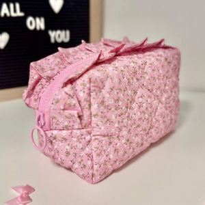 Bolsas de Maquillaje de Viaje Ecológicas con Estampado Floral, Bolsa de Coser Acolchada de Algodón Personalizada con Cierre, Bolsa de Dama de Honor Duradera para Mujer - Product Image 5