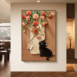 Quadro Vintage Stile Medievale con Gatto e Rosa, <span class=keywords><strong>Grande</strong></span> Dipinto su <span class=keywords><strong>Tela</strong></span>, Poster di Lusso <span class=keywords><strong>per</strong></span> Arredamento Casa, Sfondo Divano e Ingresso - Product Image 4
