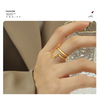 Bague double vintage en acier inoxydable plaqué or 18 carats, bijoux pour femmes empilables