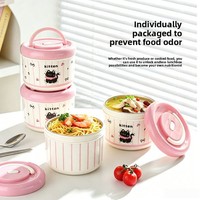 Boîte à lunch isotherme double compartiment en acier inoxydable 304, grande cuillère, compatible micro-ondes, rose mignon, 500 ml, avec doublure intérieure amovible pour le bureau