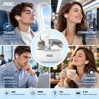 Écouteurs sans fil AOC BT5.4 TWS intra-auriculaires avec réduction de bruit ANC, haut-parleur dynamique de 13 mm, écouteurs stéréo basse consommation
