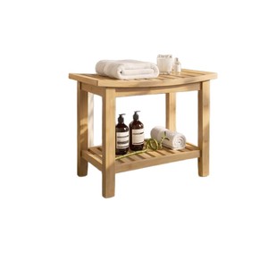 Tabouret de salle de bain en bambou à double niveau avec rangement pour serviettes et articles de toilette - Product Image 1