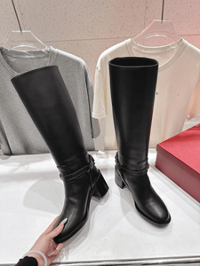 Botas Altas hasta la Rodilla con Tacón Cuadrado y Detalle de Hebilla, con Cierre de Correa, para Mujer, Estilo Casual y Elegante, Valentinoing - Product Image 2