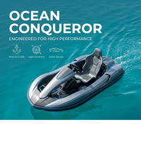Kart électrique hors-bord sans taxes, bateau rapide hydrodynamique, siège baquet de course, gris métallisé, commande au volant, puissance maximale