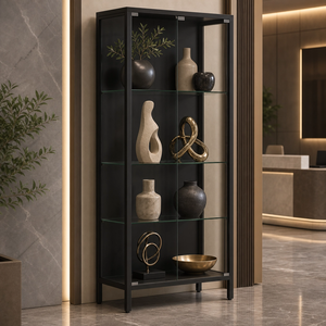 Vitrina de Bambú Aauro para el Hogar con Puertas de Vidrio, 3 Luces de Colores, Sensor de Movimiento, Estantes de Vidrio Ajustables, Librería para Artículos Decorativos - Product Image 3