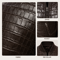 Blouson Bomber Homme Marque Privée en Cuir Gaufré avec Col en Maille Côtelée, Fermeture Éclair Métallique et Poches Obliques – Style Décontracté