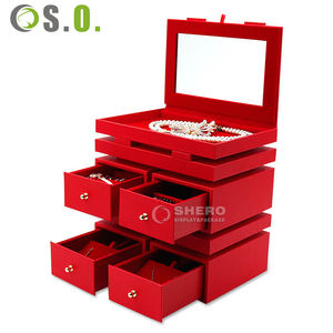 Boîte de rangement portable en cuir PU pour bijoux de voyage, grande capacité, pour bagues de mariage rouges, boucles d'oreilles et colliers - Product Image 4