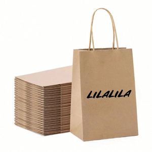 Sacs en papier kraft écologiques recyclés avec poignées brunes pour la vente à emporter, sacs cadeaux personnalisés, emballages artisanaux avec logo - Product Image 4